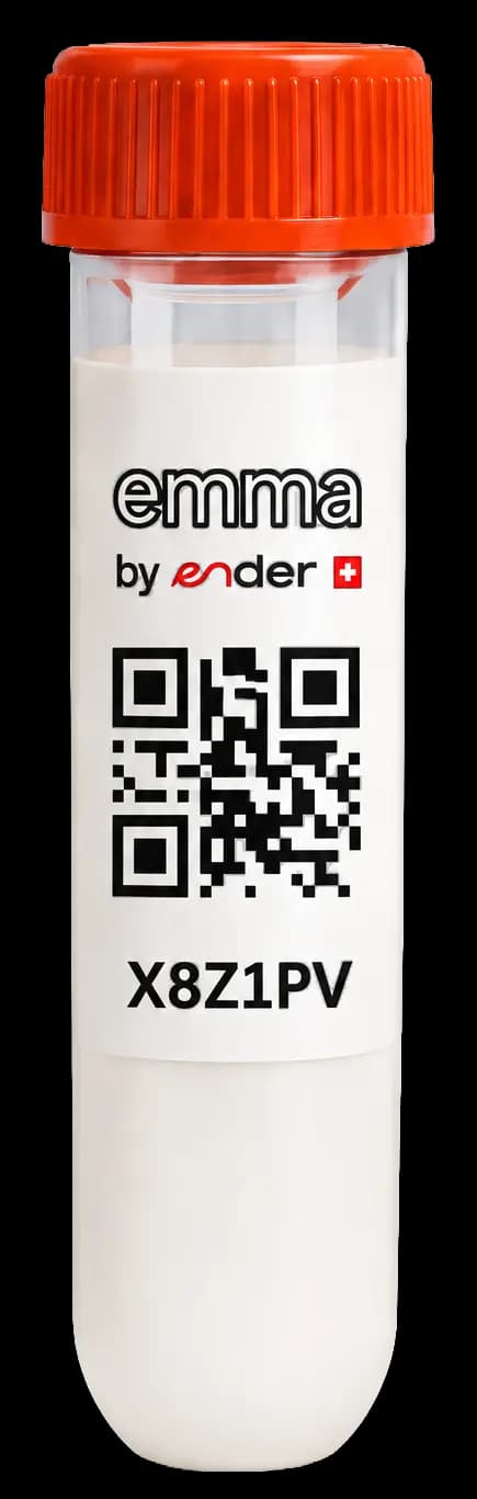 emma sample tube with QR traceability label